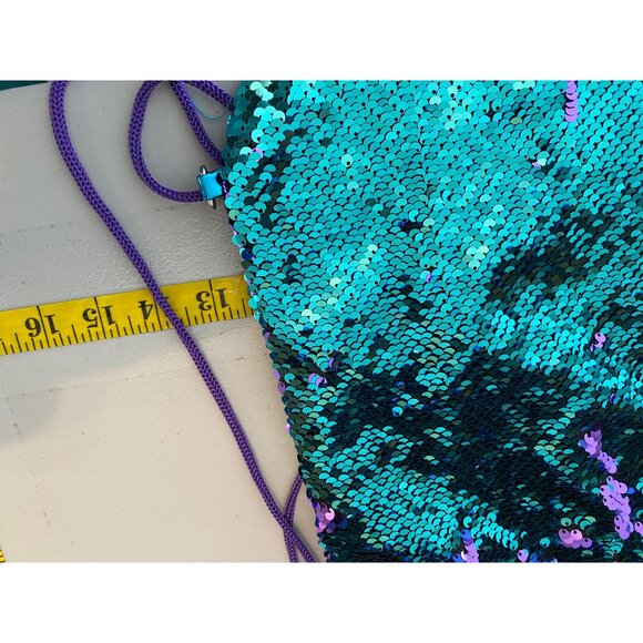 Mermaid Tail Blue Green Sequin Bag Drawstring Backpack Design GirlZone - Picture 7 of 8